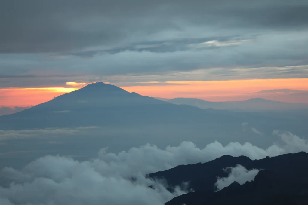 View of Mount Meru from Mount Kilimanjaro in Tanzania